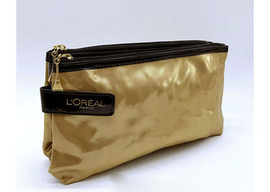 Китай Слои металлической золотой выдвиженческой сумки гигиенической косметикаи двойные с множественными карманами поставщик